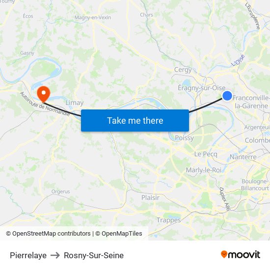 Pierrelaye to Rosny-Sur-Seine map