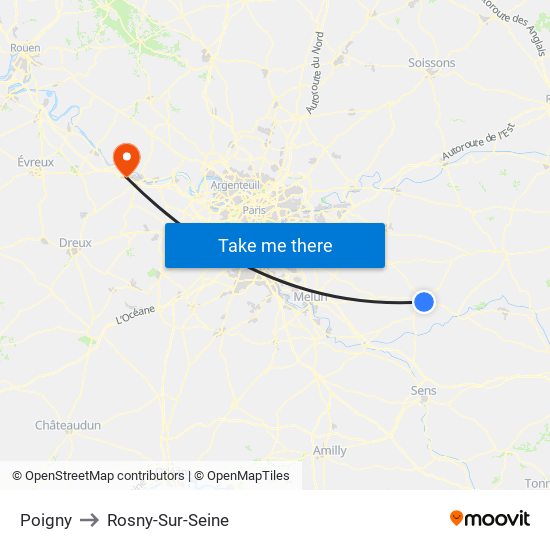 Poigny to Rosny-Sur-Seine map