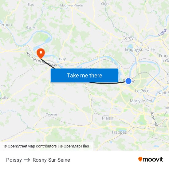 Poissy to Rosny-Sur-Seine map