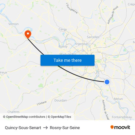 Quincy-Sous-Senart to Rosny-Sur-Seine map