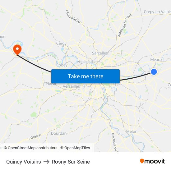 Quincy-Voisins to Rosny-Sur-Seine map