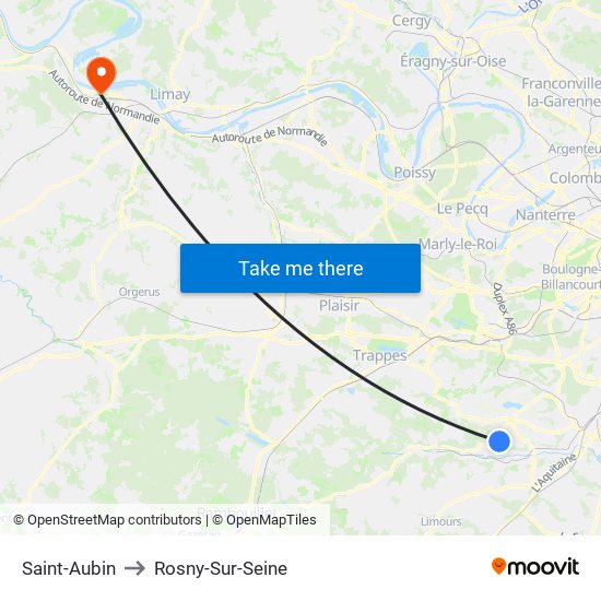 Saint-Aubin to Rosny-Sur-Seine map