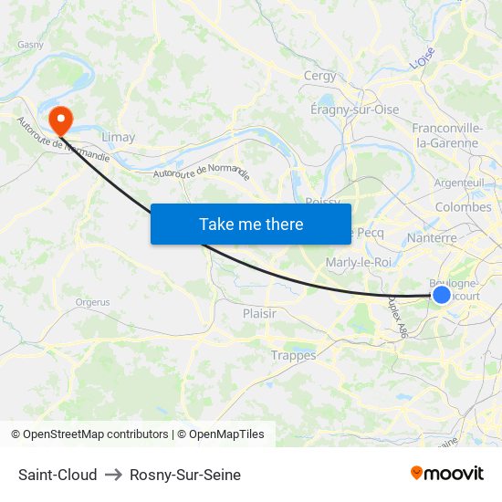 Saint-Cloud to Rosny-Sur-Seine map