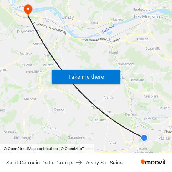 Saint-Germain-De-La-Grange to Rosny-Sur-Seine map