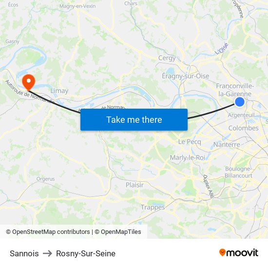 Sannois to Rosny-Sur-Seine map