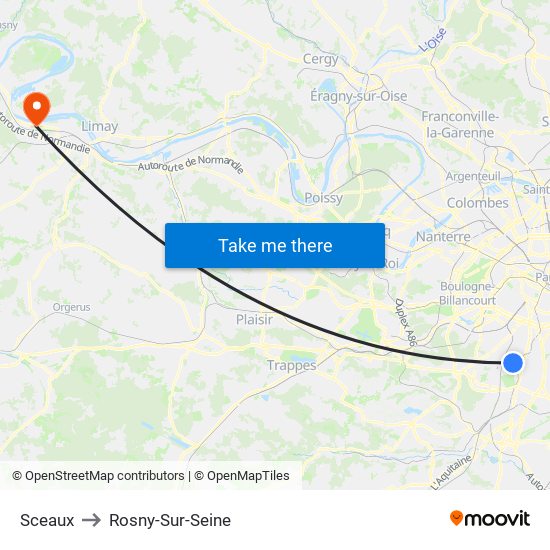 Sceaux to Rosny-Sur-Seine map