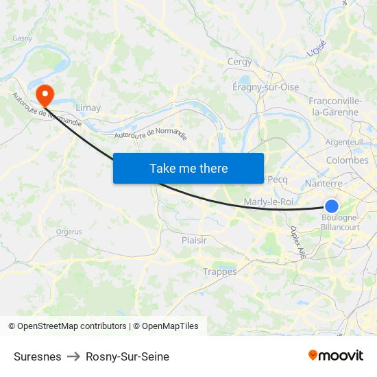 Suresnes to Rosny-Sur-Seine map