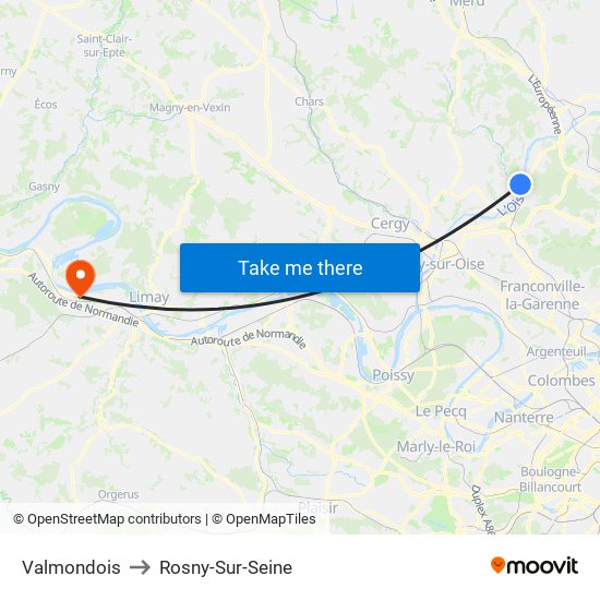 Valmondois to Rosny-Sur-Seine map