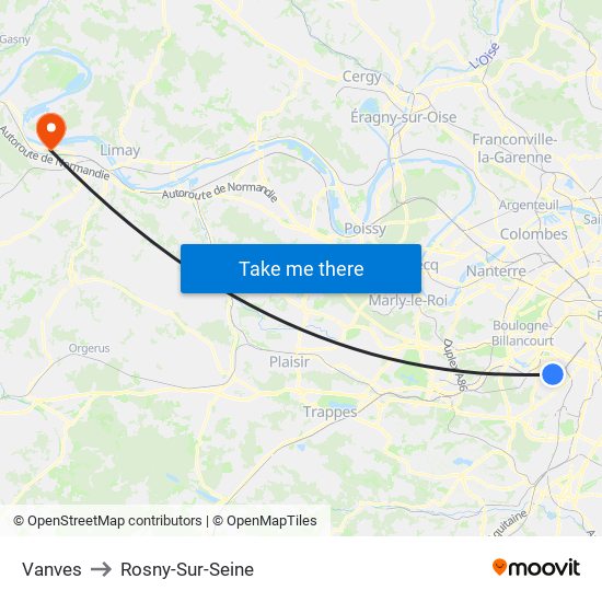 Vanves to Rosny-Sur-Seine map