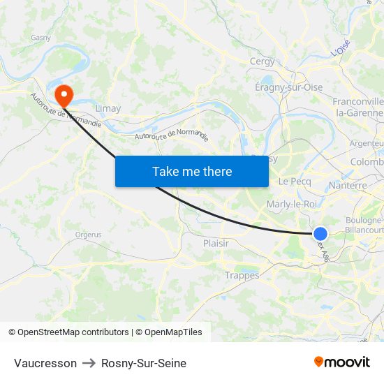 Vaucresson to Rosny-Sur-Seine map