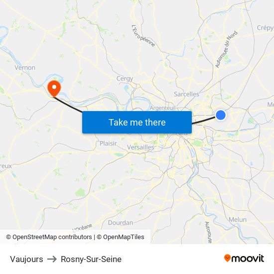 Vaujours to Rosny-Sur-Seine map