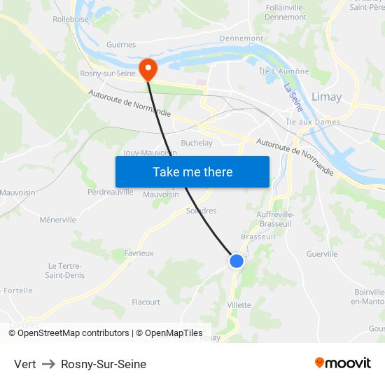 Vert to Rosny-Sur-Seine map