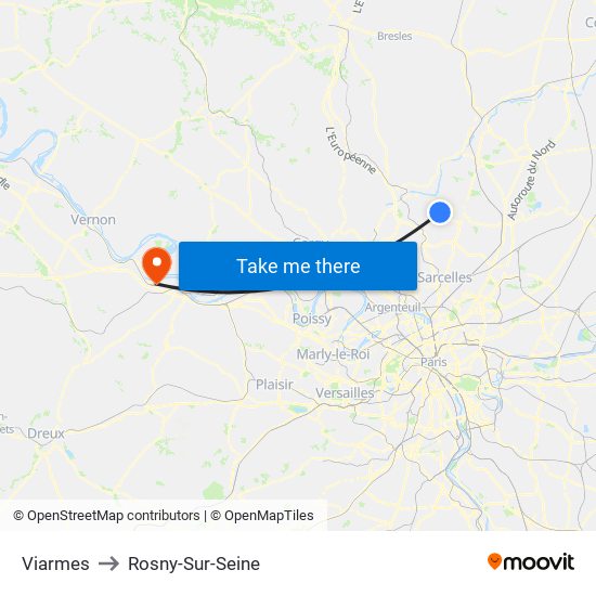 Viarmes to Rosny-Sur-Seine map