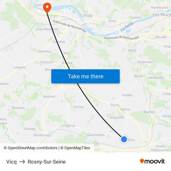 Vicq to Rosny-Sur-Seine map