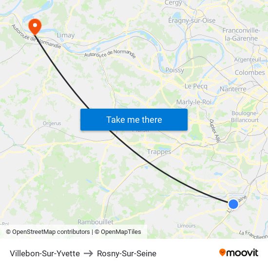 Villebon-Sur-Yvette to Rosny-Sur-Seine map
