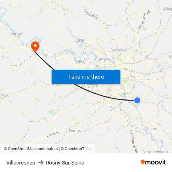 Villecresnes to Rosny-Sur-Seine map