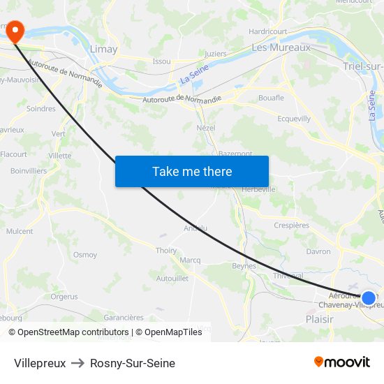 Villepreux to Rosny-Sur-Seine map