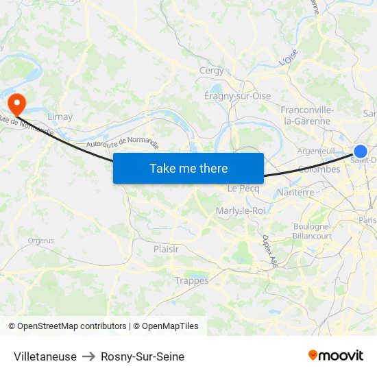 Villetaneuse to Rosny-Sur-Seine map