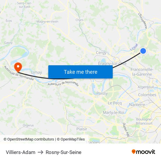Villiers-Adam to Rosny-Sur-Seine map