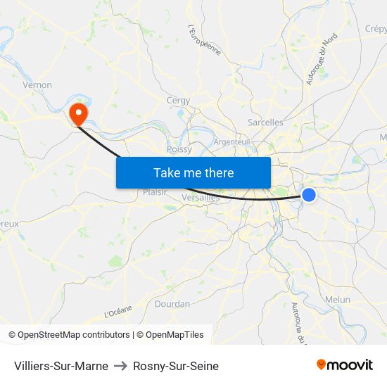 Villiers-Sur-Marne to Rosny-Sur-Seine map