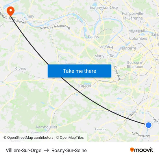 Villiers-Sur-Orge to Rosny-Sur-Seine map