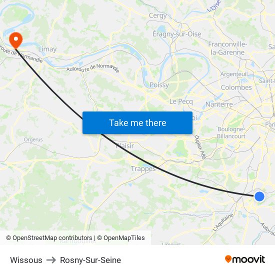Wissous to Rosny-Sur-Seine map