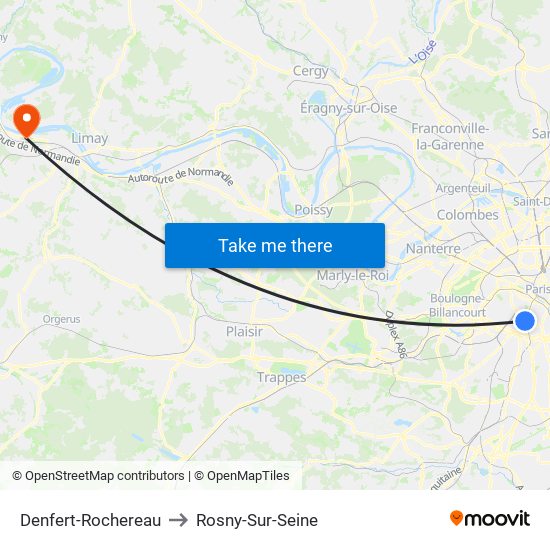 Denfert-Rochereau to Rosny-Sur-Seine map