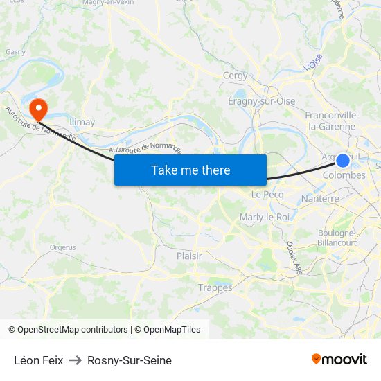 Léon Feix to Rosny-Sur-Seine map