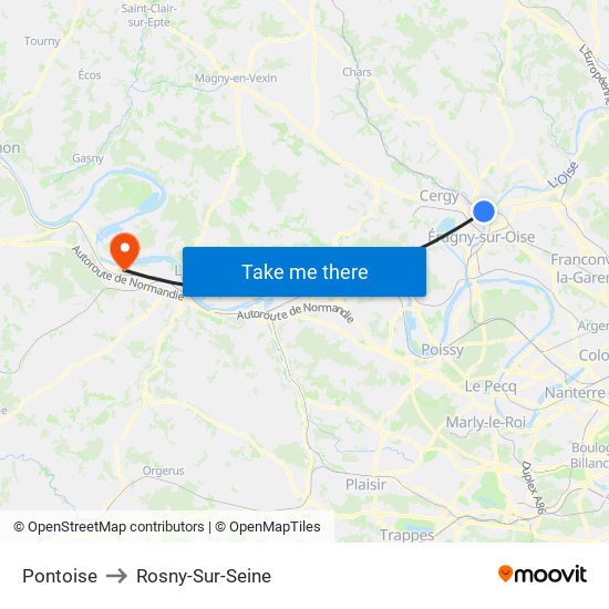 Pontoise to Rosny-Sur-Seine map