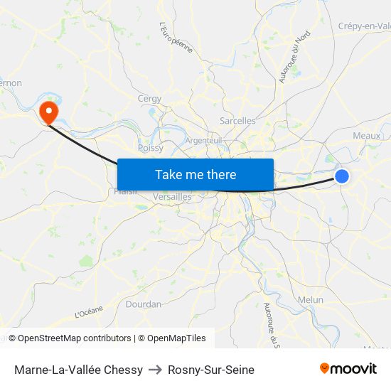 Marne-La-Vallée Chessy to Rosny-Sur-Seine map