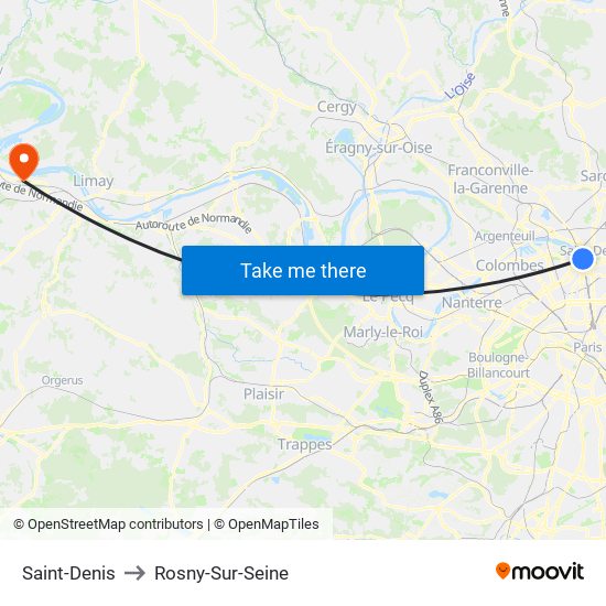 Saint-Denis to Rosny-Sur-Seine map