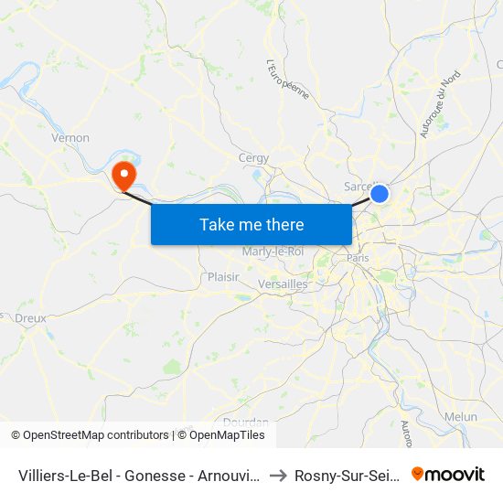 Villiers-Le-Bel - Gonesse - Arnouville to Rosny-Sur-Seine map