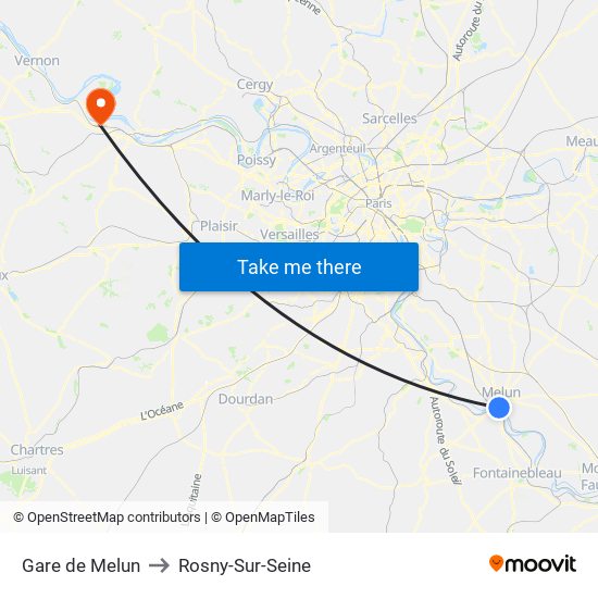 Gare de Melun to Rosny-Sur-Seine map