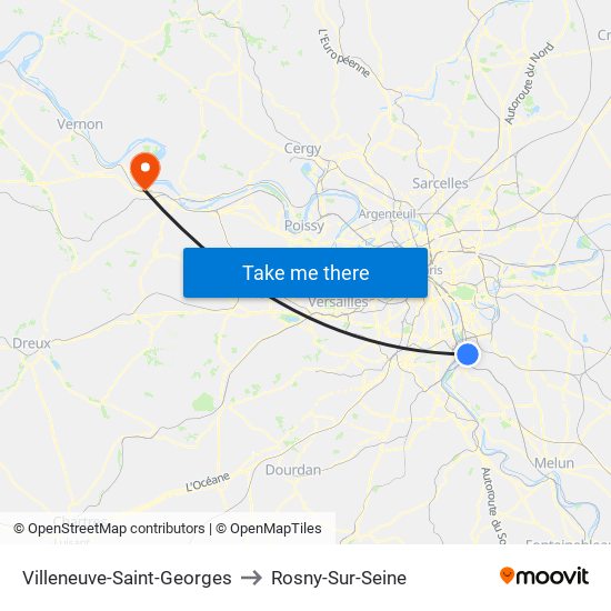 Villeneuve-Saint-Georges to Rosny-Sur-Seine map