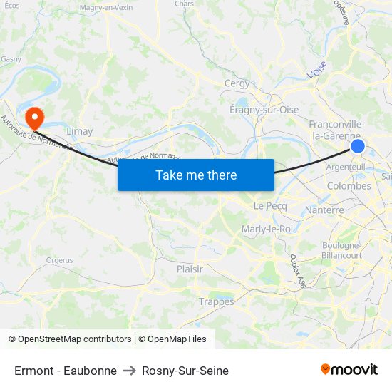 Ermont - Eaubonne to Rosny-Sur-Seine map