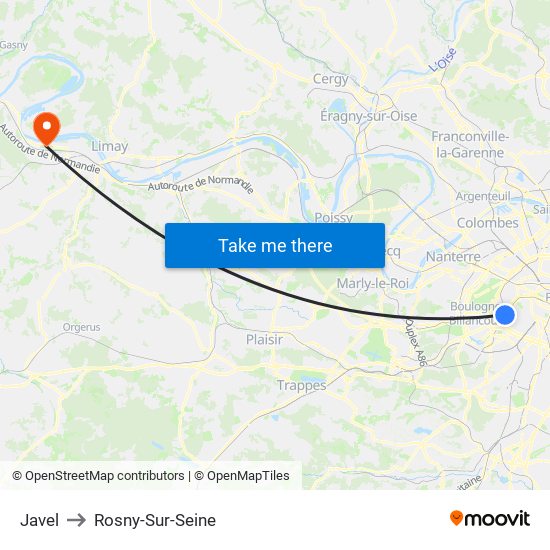 Javel to Rosny-Sur-Seine map