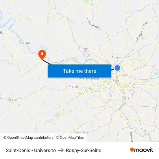 Saint-Denis - Université to Rosny-Sur-Seine map