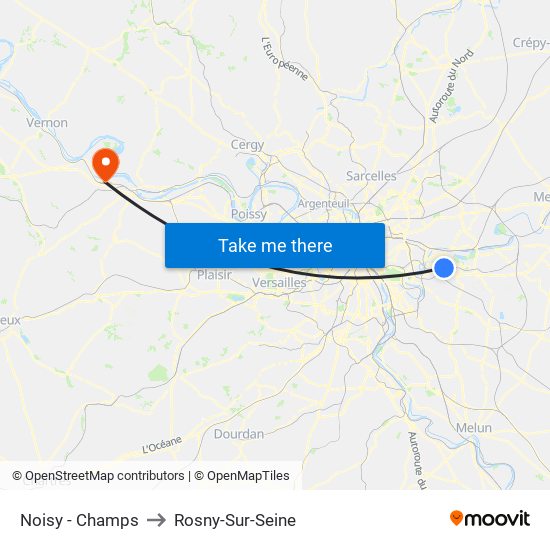 Noisy - Champs to Rosny-Sur-Seine map