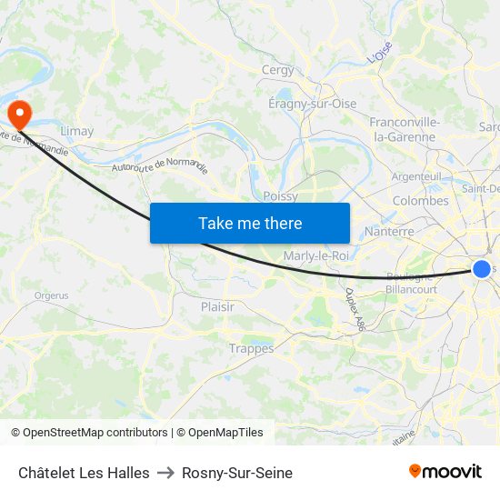 Châtelet Les Halles to Rosny-Sur-Seine map