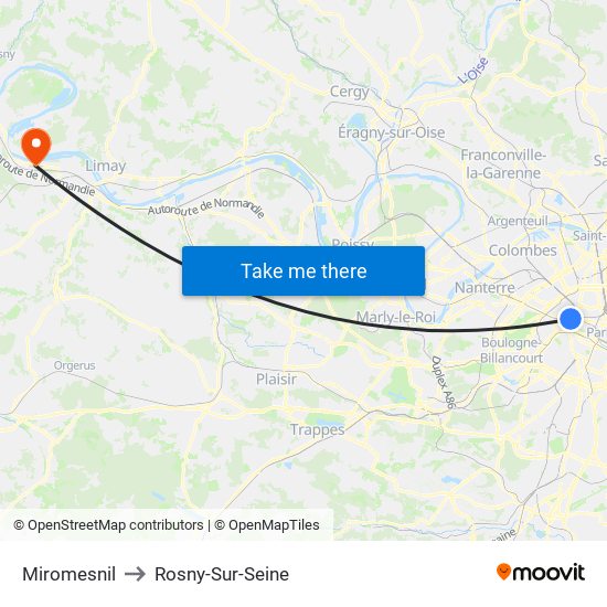 Miromesnil to Rosny-Sur-Seine map