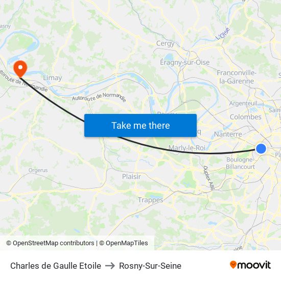 Charles de Gaulle Etoile to Rosny-Sur-Seine map