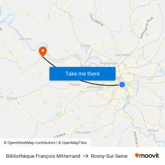 Bibliothèque François Mitterrand to Rosny-Sur-Seine map