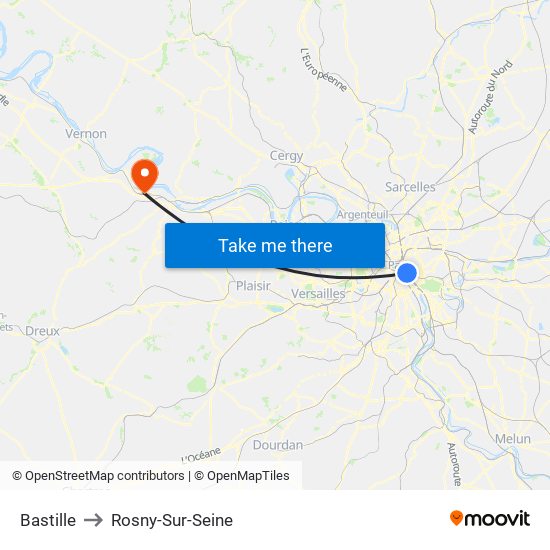 Bastille to Rosny-Sur-Seine map