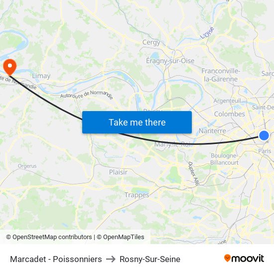 Marcadet - Poissonniers to Rosny-Sur-Seine map