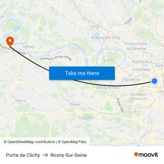 Porte de Clichy to Rosny-Sur-Seine map