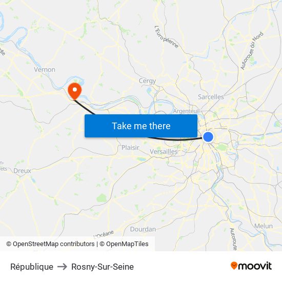 République to Rosny-Sur-Seine map