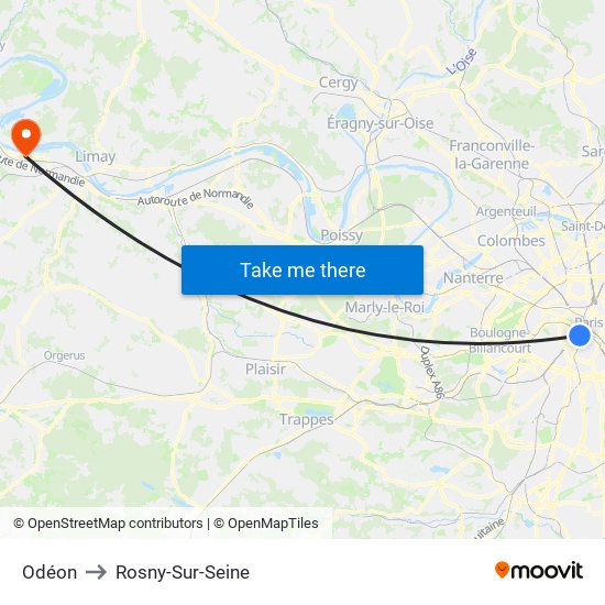 Odéon to Rosny-Sur-Seine map