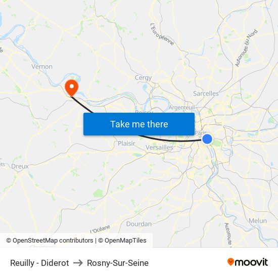 Reuilly - Diderot to Rosny-Sur-Seine map