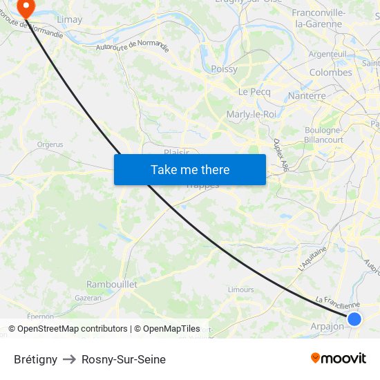 Brétigny to Rosny-Sur-Seine map