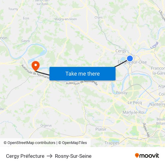 Cergy Préfecture to Rosny-Sur-Seine map